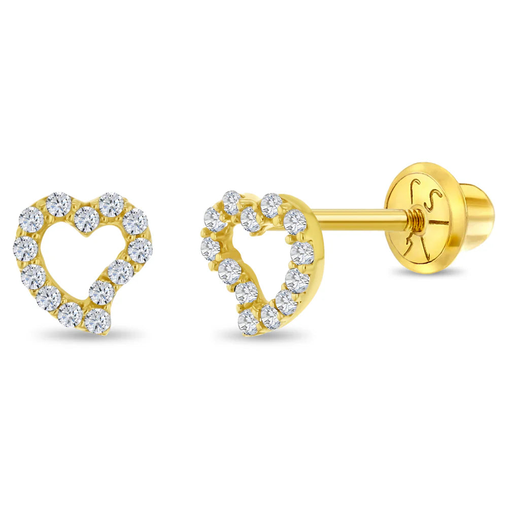 14k CZ Encrusted Heart Girl Earrings
