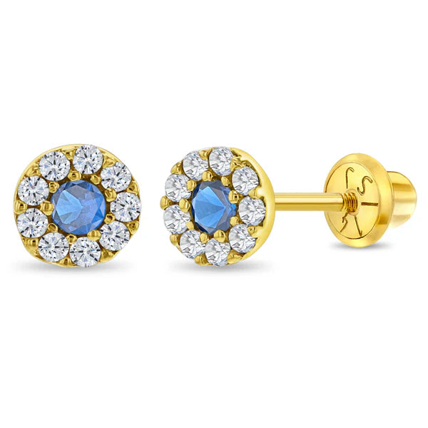14k Round CZ Burst Girl Earrings