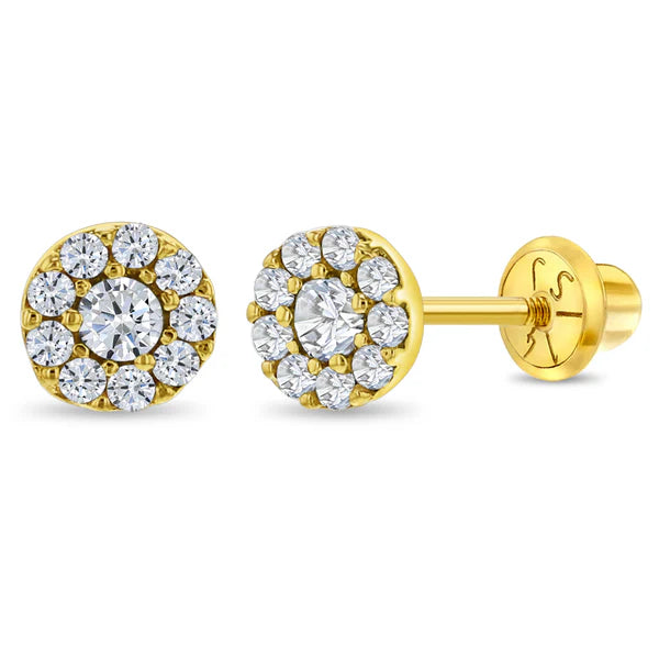 14k Round CZ Burst Girl Earrings
