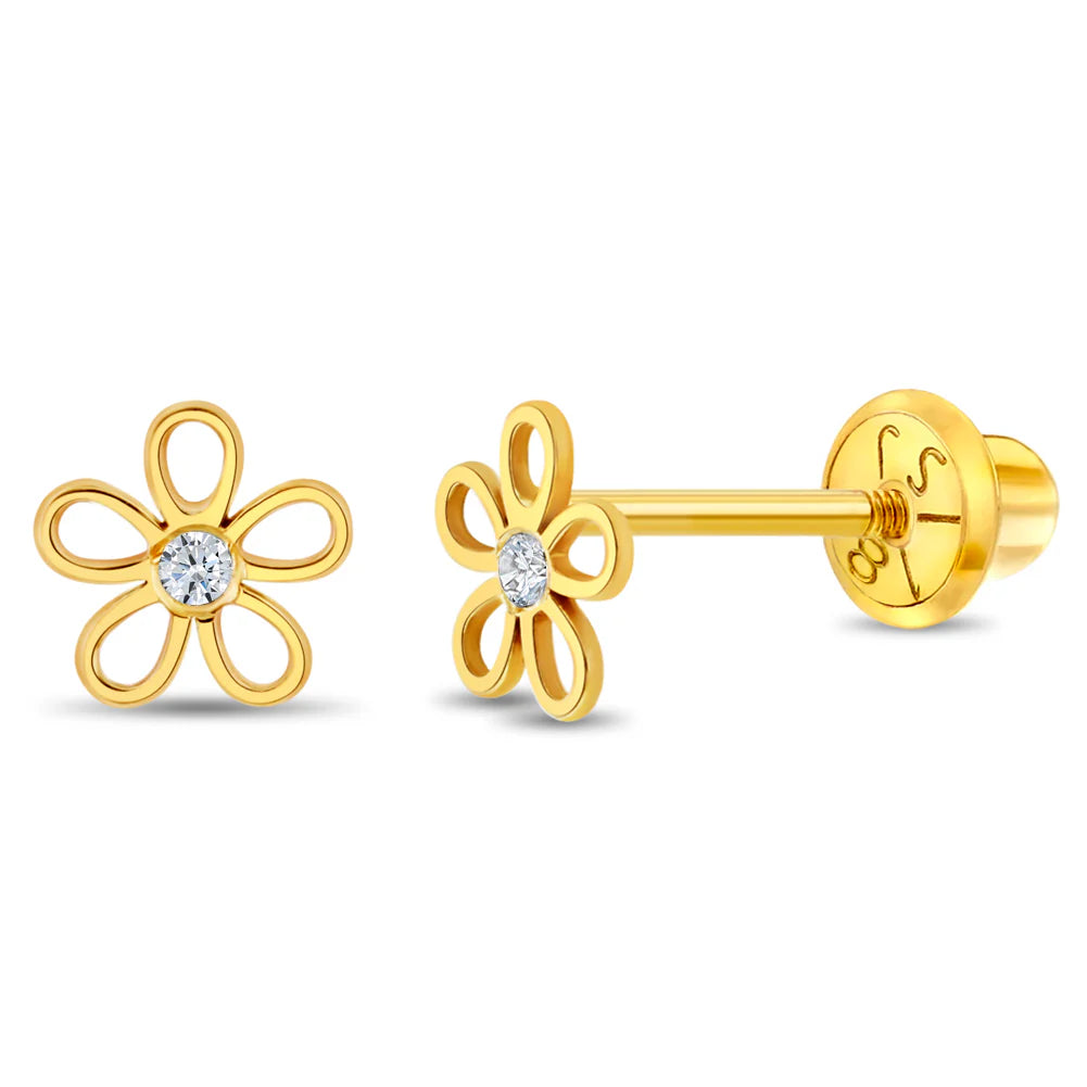 18k Gold CZ Flower Earrings