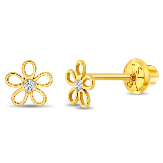 18k Gold CZ Flower Earrings