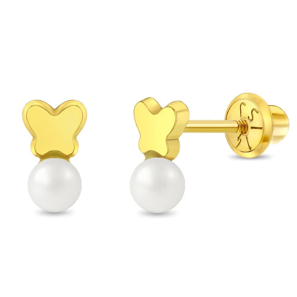 14K Gold Polished Drop Pearl Earrings