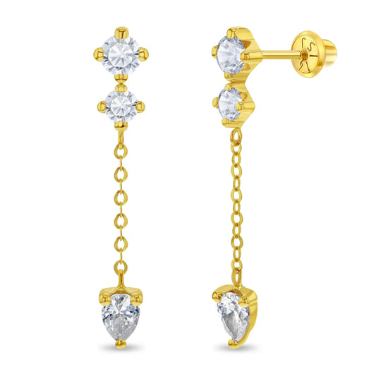 14K Gold Dangle CZ Earrings
