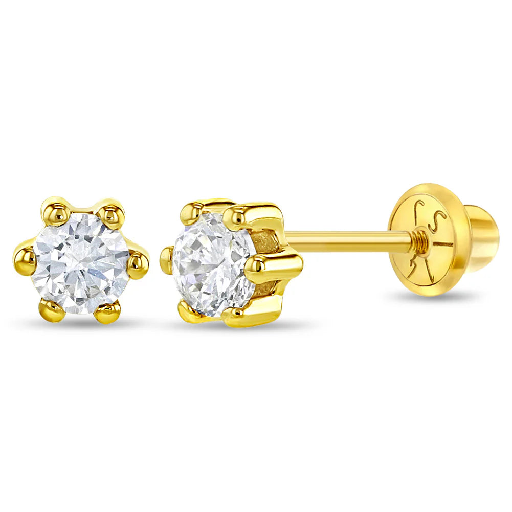 14k Gold 6 Pong CZ Solitaire Earrings