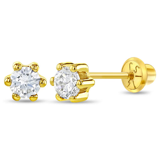 14k Gold 6 Pong CZ Solitaire Earrings
