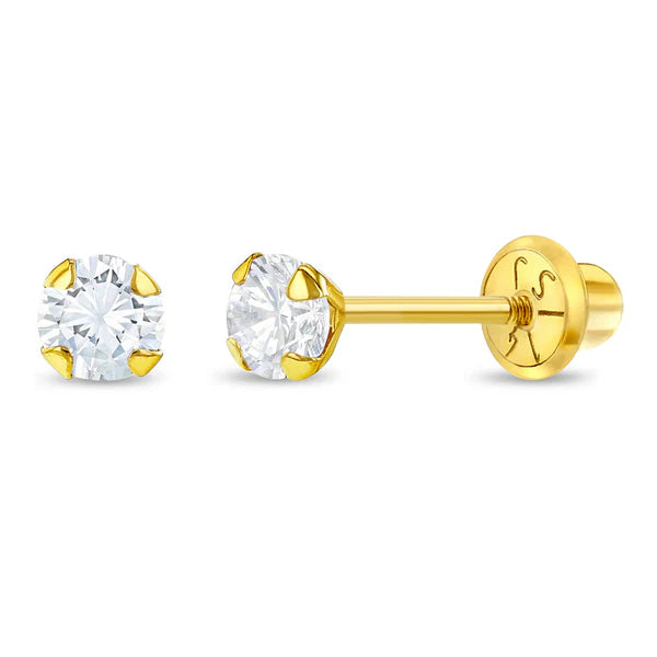 14k Flush CZ Solitaire Toddler Earrings