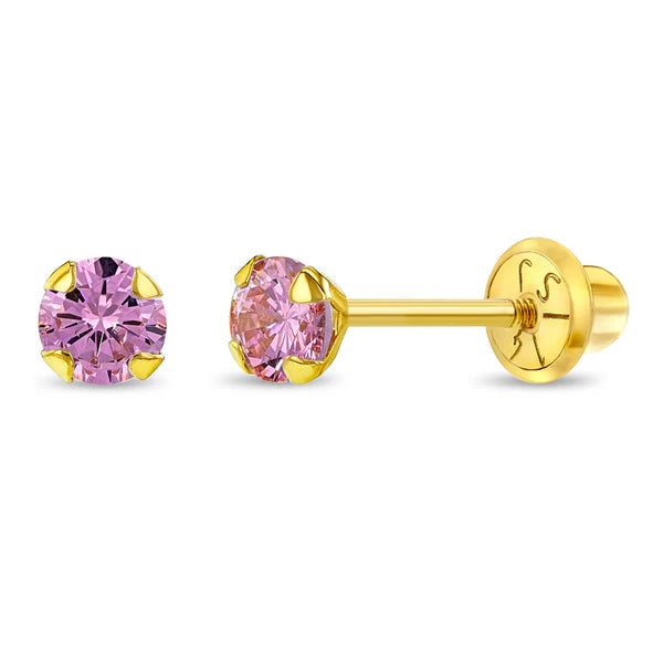 14k Flush CZ Solitaire Toddler Earrings
