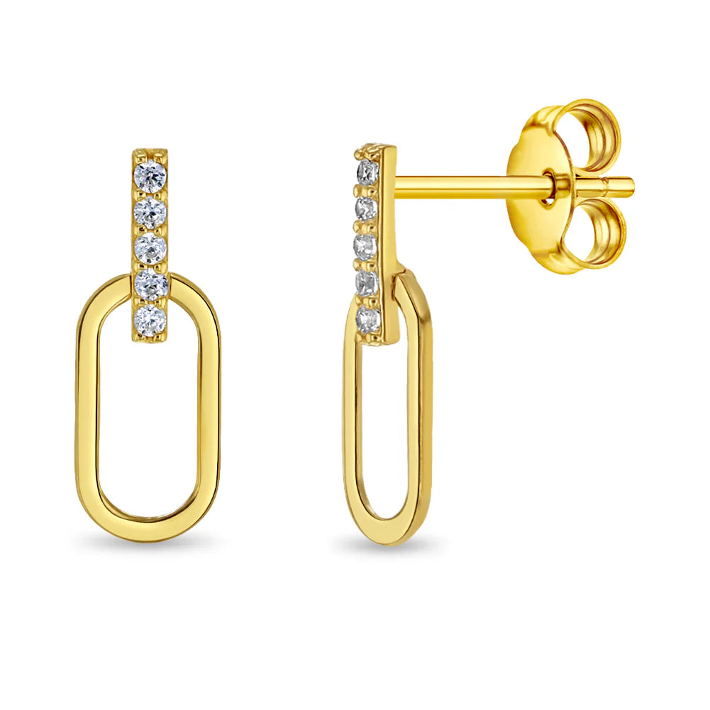 14k CZ Paperclip Earrings