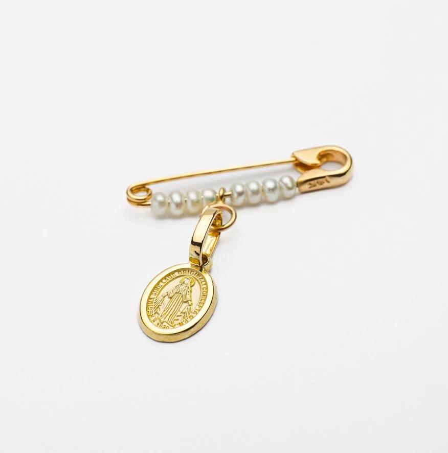 Pearl & Miraculous Virgin Baby Pin